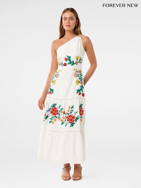 Forever New Ollie One Shoulder Maxi Dress With A Touch Of Linen (H54182) | 968 LEI