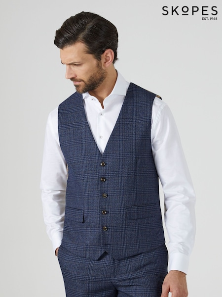 Skopes Blue Woolf Check Tailored Fit Suit Waistcoat (H54185) | € 86