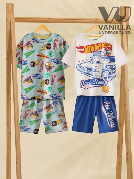 Vanilla Underground Green Boys 100% Cotton Hot Wheels Short Sleeve Short Leg Pyjamas Set Pack of 2 (H54203) | 155 QAR