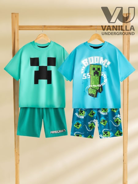 Vanilla Underground Blue Boys 100% Cotton Minecraft Short Sleeve Short Leg Pyjamas Set Pack of 2 (H54205) | €35