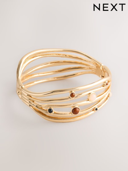 Gold Tone Stone Insert Ladder Cuff Bracelet (H54224) | AED76