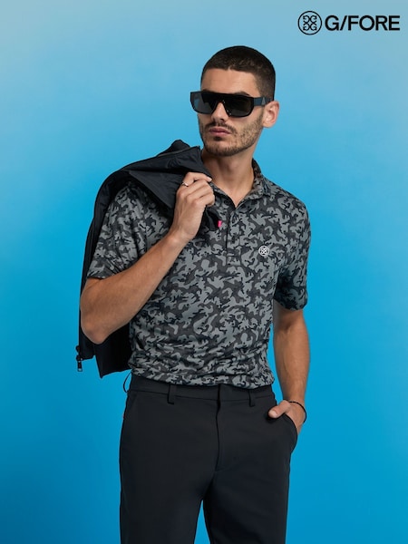 G/Fore Black Mapped Icon Camo Tech Jersey Polo Shirt (H54225) | €143