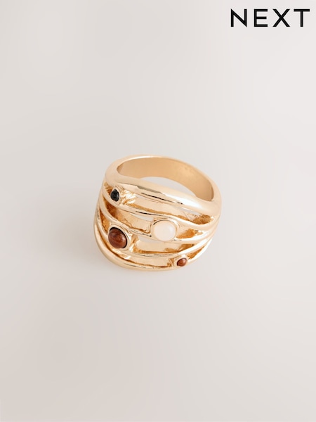 Gold Tone Stone Insert Ladder Ring (H54227) | €12.50