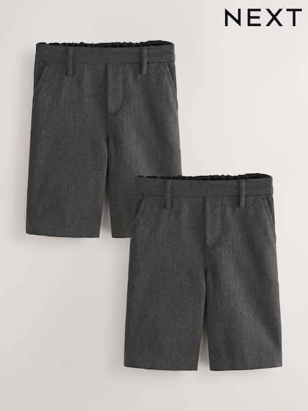 Grey 2 Pack Flat Front School Shorts (3-14yrs) (H54241) | €18 - €36