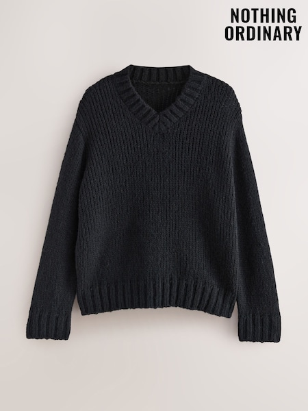 Nothing Ordinary Black Knitted Shallow V-Neck Jumper (H54273) | €115.50