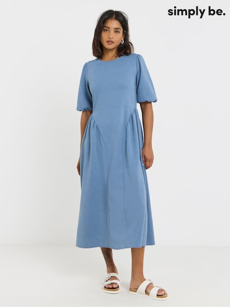 Simply Be Blue Jersey Linen Waist Detail Midi Dress (H54276) | €53