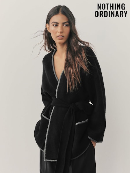 Nothing Ordinary Black Contrast Tipping Knitted Wrap Waist Cardigan (H54283) | €167