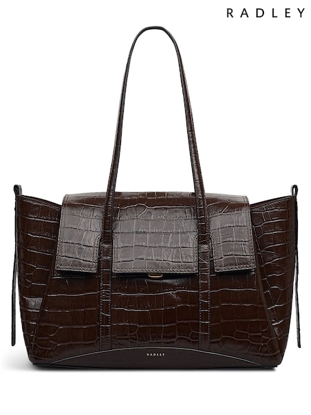 Radley Medium The Chancery Faux Croc Flapover Shoulder Brown Bag (H54349) | €428
