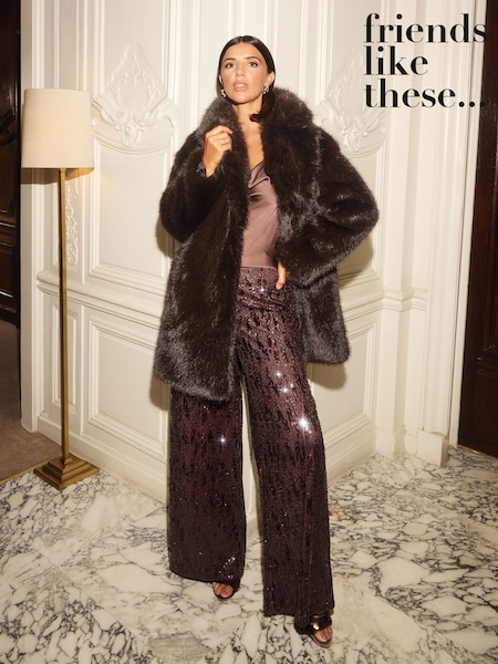 Friends Like These X Lucy Mecklenburgh Brown Cluster Sequin Wide Leg Trousers (H54389) | AED349