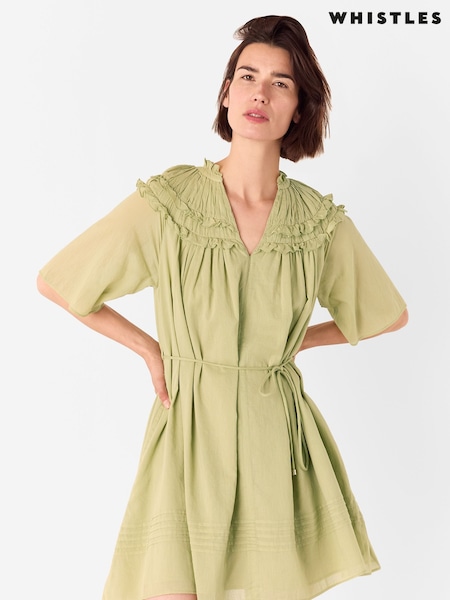 Whistles Green Frill 100% Cotton Mini Dress (H54443) | €164