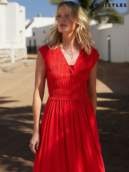 Красный - Whistles Broderie 100% Cotton Midi Dress (H54449) | €211