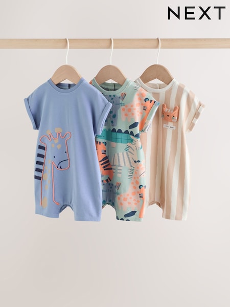 Blue Safari Jersey Baby Rompers 3 Pack (H54553) | AED91 - AED112