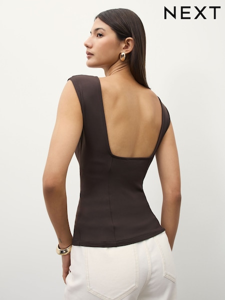 Chocolate Brown Soft Touch Backless Sleeveless Top (H54663) | 99 QAR