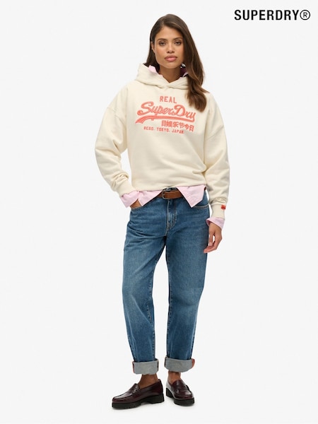 Superdry Cream Vintage Logo Neon Relaxed Hoodie (H54699) | $96
