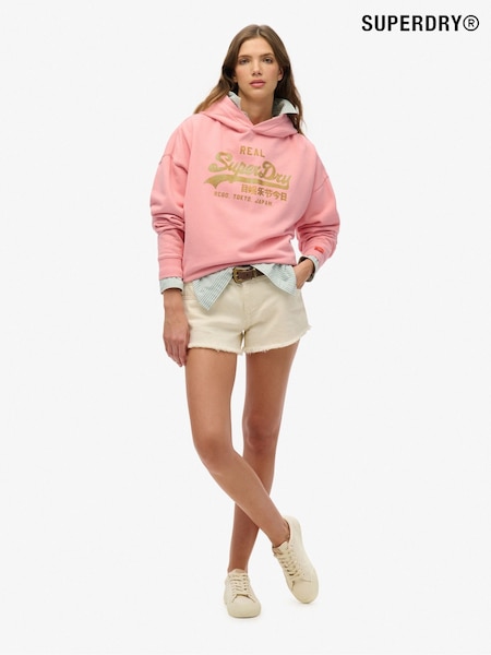 Superdry Pink Vintage Logo Rhinestone 100% Cotton Hoodie (H54700) | €80
