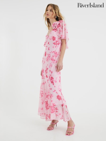 River Island Floral Print Angel Sleeve Corsage Maxi Dress (H54778) | ‏46 ر.ع.‏