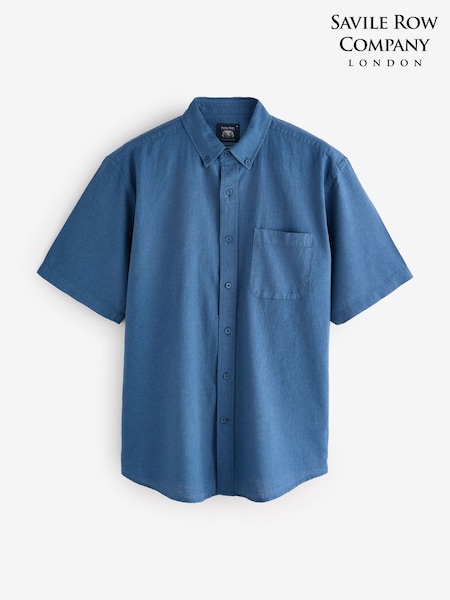 Azul - Savile Row Company Classic Fit Linen Cotton Short Sleeve Casual Shirt (H54785) | R$ 545