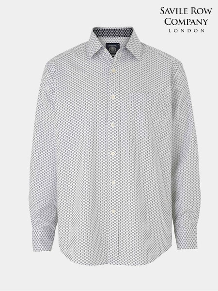 Savile Row Company 100% Cotton Classic Fit Printed Casual White Shirt (H54790) | €78