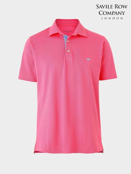 ורוד - Savile Row Company Pique Short Sleeve 100% Cotton Polo Shirt (H54792) | ‏176‏₪