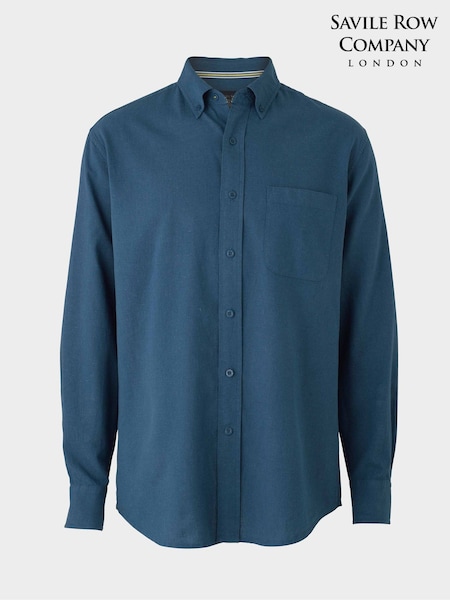 Azul - Savile Row Company Classic Fit Linen Cotton Button Down Casual Shirt (H54793) | R$ 545