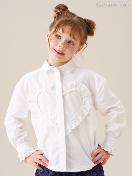 Angel & Rocket White Adelle Frill Heart Print Shirt (H54795) | R$ 255 - R$ 295