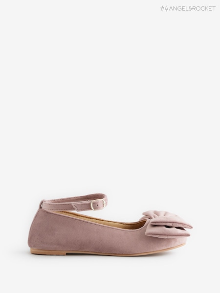 Angel & Rocket Pink Double Bow Velvet Ankle Strap Shoes (H54808) | AED167 - AED179