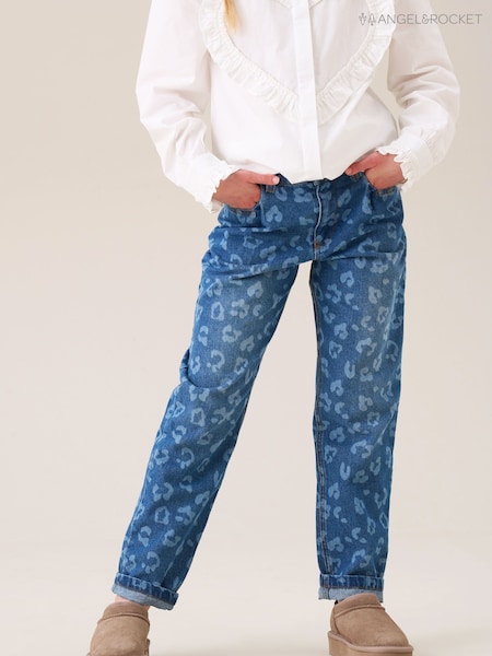 Angel & Rocket Blue Kendal Leopard Print Denim Barrel Leg Jeans (H54817) | €35 - €40