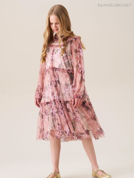 Angel & Rocket Pink Cara Printed Swing Mesh Dress (H54819) | R$ 315 - R$ 385