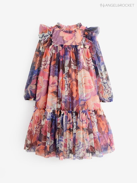 Angel & Rocket Purple Cara Printed Swing Mesh Dress (H54825) | R$ 315 - R$ 385