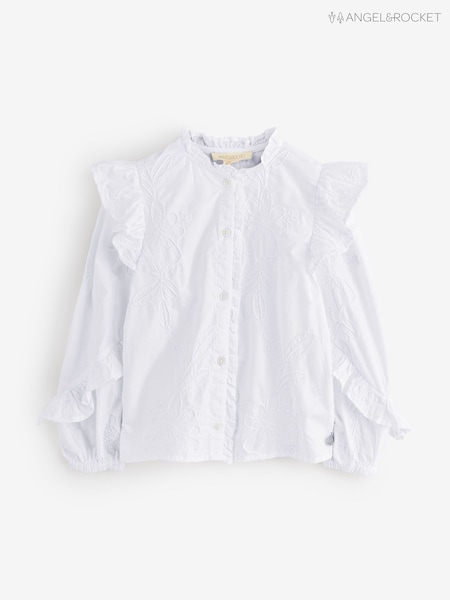 Angel & Rocket White Lacey Embroidered Frill Sleeve Blouse (H54829) | R$ 255 - R$ 325