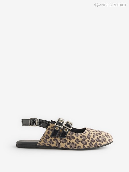 Angel & Rocket Nude Leopard Buckle Sling Back Shoes (H54830) | €37 - €40