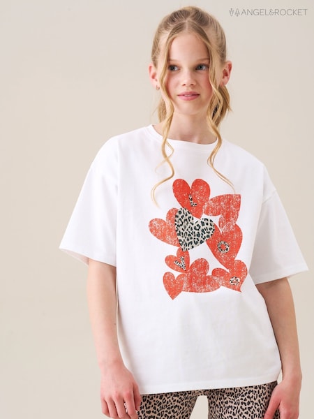 Angel & Rocket White Oversized Quinn Heart Print T-Shirt (H54833) | €16 - €21