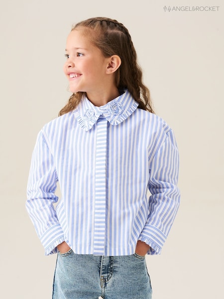 Angel & Rocket Blue Iris Stripe Corsage Collar Shirt (H54854) | R$ 235 - R$ 275