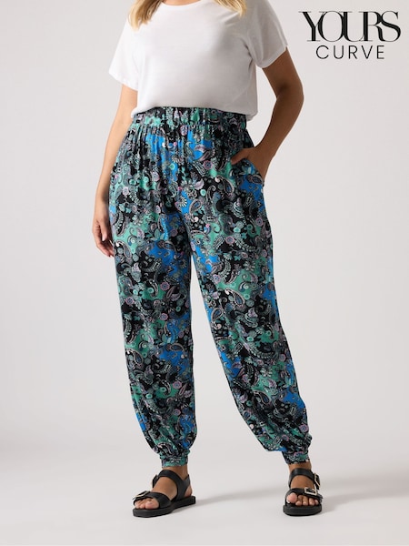 Yours Curve Black Paisley Print Harem Trousers (H54927) | €36