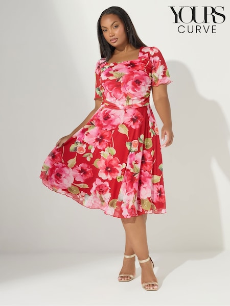 Yours Curve Red London Mesh Square Neck Dress (H54942) | €67