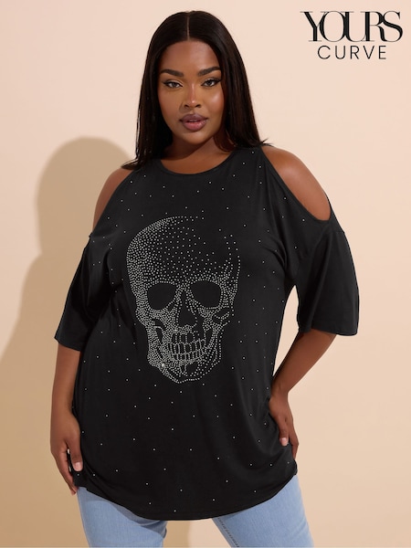 Yours Curve Black Printed Cut Out T-Shirt (H54947) | €35