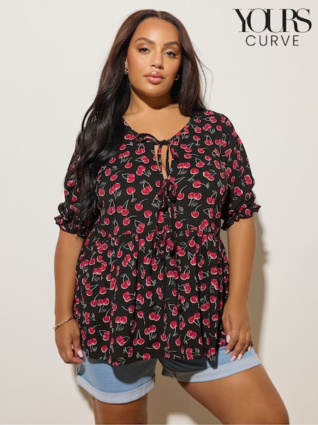 Yours Curve Black Gingham Bow Front Blouse (H54948) | €46