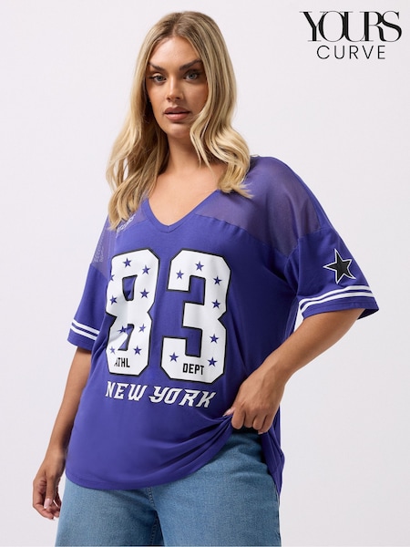 Yours Curve Blue Varsity T-Shirt (H54951) | €31