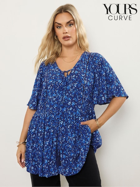 Yours Curve Blue Short Angel Sleeve Boho Blouse (H54953) | R$ 285