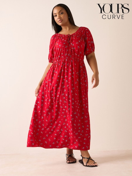 Roșu - Yours Curve Short Sleeve Boho Dress (H54955) | 276 LEI