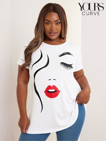 Yours Curve Cotton White Printed T-Shirt (H54956) | € 26