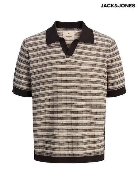 JACK & JONES Brown V-Neck Knitted Polo Top (H54959) | €37
