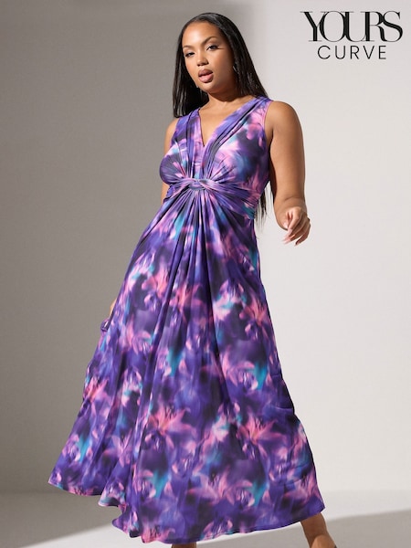 Yours Curve Purple London Knot Front Maxi Dress (H54966) | €67
