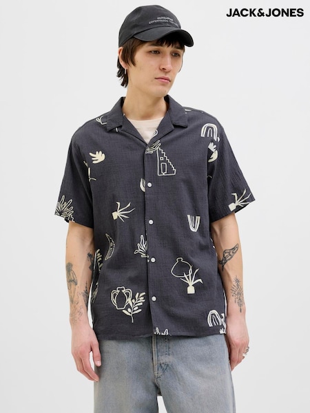 JACK & JONES Hand Drawn Textured Graphic Print Shirt (H54972) | 261 LEI