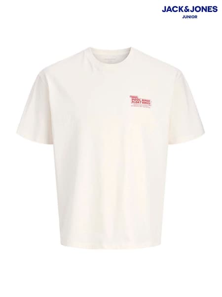 JACK & JONES Junior 100% Cotton Back Graphic Short Sleeve White T-Shirt (H55037) | R$ 140