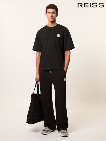 Reiss Black Rainer Monogram Cotton Oversized T-Shirt (H55179) | €75