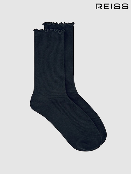 Reiss Black Rae Ribbed Frilly Socks (H55186) | R$ 150