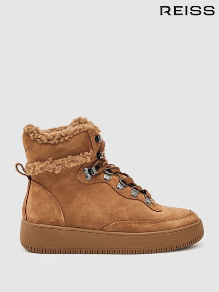Reiss Tan Siarah Suede Faux-Shearling Trainer Boots (H55191) | AED1,426