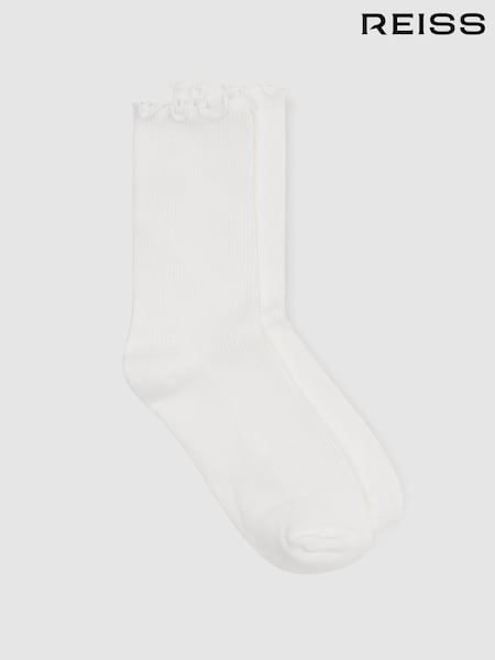 Reiss Cream Rae Ribbed Frilly Socks (H55193) | R$ 150