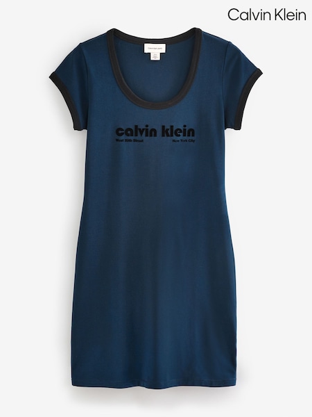 Calvin Klein Blue Short Sleeve Graphic Print Scoop Dress (H55213) | €89